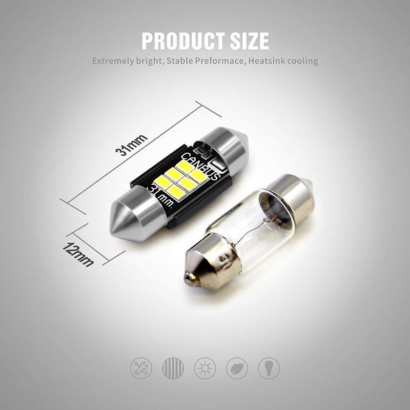 SIR IUS LED SIRIUSLED Super Bright 3020 Chipset Canbus Error Free LED Festoon Bulbs for Car Interior Lights License Plate Dome 1.25â€ 31MM Festoon 3175 DE3175 6000K White Pack of 2 - Image 4